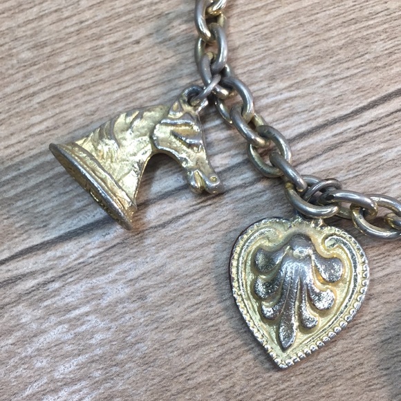 Vintage Charm Bracelet With Horse Key Heart Beetle And Letters - Picture 2 of 10